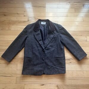 International Scene Women's Sz 16 Blazer Houndstooth Suede‎ Collar Tweed Vintage